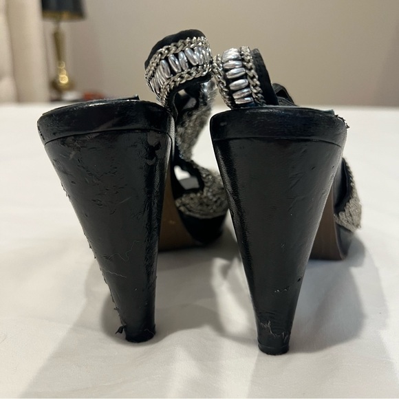 Jeffrey Campbell Silver Embellished Peep-Toe Mules - Picture 3 of 6